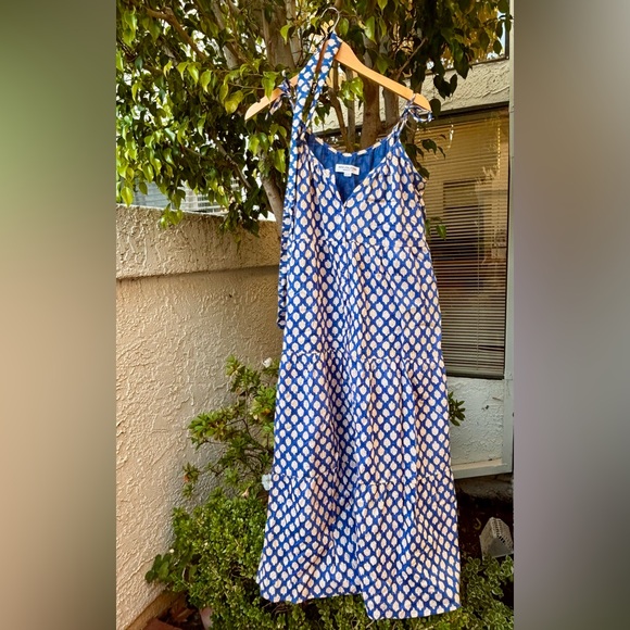 Emerson Fry India Collection Blue Block Print Maxi Dress XS/S Organic Cotton - Picture 8 of 8